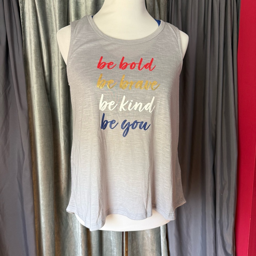 NWOT Gray Flowy Tank with Inspirational Quote